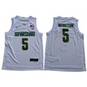 Men's Michigan State Spartans #5 Cassius Winston White 2019 Stitched College Basketball Jersey