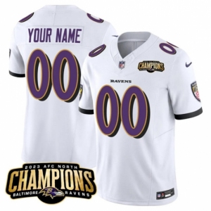 Men's Baltimore Ravens Active Player Custom White 2023 F.U.S.E. AFC North Champions Vapor Limited Football Stitched Jersey