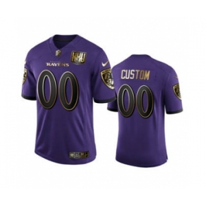 Men's Baltimore Ravens Custom Purple Team 25th Season Golden Limited Football Jersey
