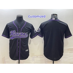 Men's Baltimore Ravens Customized Black With Patch Cool Base Stitched Baseball Jersey