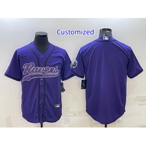 Men's Baltimore Ravens Customized Purple With Patch Cool Base Stitched Baseball Jersey