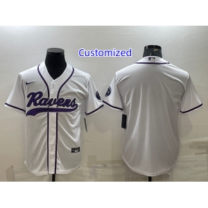 Men's Baltimore Ravens Customized White With Patch Cool Base Stitched Baseball Jersey