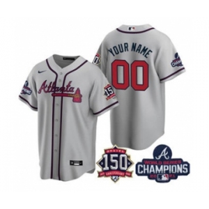 Men's Atlanta Braves Active Player Custom 2021 Grey World Series Champions With 150th Anniversary Cool Base Stitched Jersey