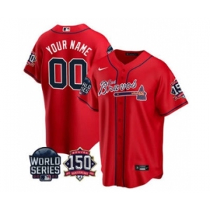 Men's Atlanta Braves Active Player Custom 2021 Navy World Series Champions With 150th Anniversary Cool Base Stitched Jersey