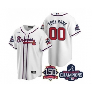 Men's Atlanta Braves Active Player Custom 2021 White World Series Champions With 150th Anniversary Cool Base Stitched Jerse