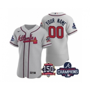 Men's Atlanta Braves Gray ACTIVE PLAYER Custom 2021 World Series Champions With 150th Anniversary Stitched Jersey