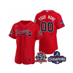 Men's Atlanta Braves Red ACTIVE PLAYER Custom 2021 World Series Champions With 150th Anniversary Patch Stitched Jersey