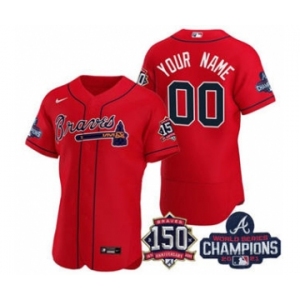 Men's Atlanta Braves Red ACTIVE PLAYER Custom 2021 World Series Champions With 150th Anniversary Stitched Jersey