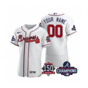 Men's Atlanta Braves White ACTIVE PLAYER Custom 2021 World Series Champions With 150th Anniversary Stitched Jersey