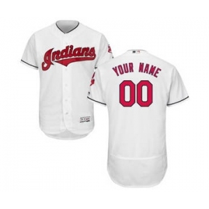 Men's Cleveland Indians Customized Home White Flex Base Custom Baseball Baseball Jersey