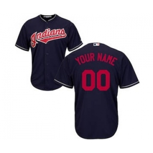 Men's Cleveland Indians Customized Navy Cool Base Custom Baseball Baseball Jersey