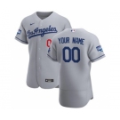 Men's Los Angeles Dodgers Custom Gray Road 2020 World Series Champions Authentic Team Baseball Jersey