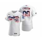 Men's Los Angeles Dodgers Custom White Fluttering USA Flag Limited Edition Authentic Baseball Jersey