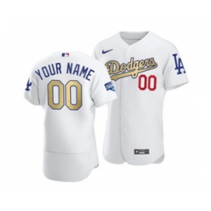 Men's Los Angeles Dodgers Customized White Gold 2020 World Series Champions Patch Stitched Baseball Jersey