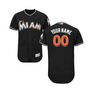 Men's Miami Marlins Customized Alternate Black Flex Base Custom Baseball Baseball Jersey