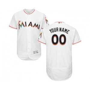 Men's Miami Marlins Customized Home White Flex Base Custom Baseball Baseball Jersey