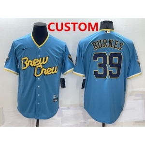 Men's Milwaukee Brewers Custom Blue 2022 City Connect Cool Base Stitched Jersey