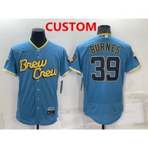 Men's Milwaukee Brewers Custom Blue 2022 City Connect Flex Base Stitched Jersey