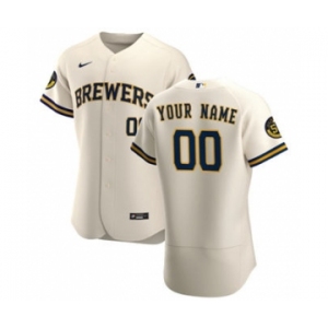 Men's Milwaukee Brewers Custom Cream Home 2020 Authentic Player Baseball Jersey