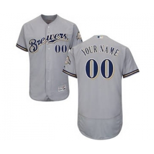 Men's Milwaukee Brewers Customized Road Gray Flex Base Custom Baseball Baseball Jersey