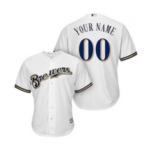 Men's Milwaukee Brewers Customized White Cool Base Custom Baseball Baseball Jersey