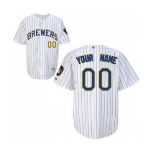 Milwaukee Brewers Personalized Custom white strip Baseball Jersey