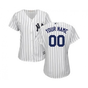 Women's New York Yankees Customized White Navy Home Cool Base Custom Jersey