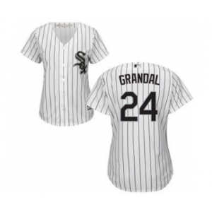 Women's White Sox #24 Yasmani Grandal White(Black Strip) Home Stitched Baseball Jersey