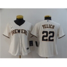 Women's Brewers #22 Christian Yelich Cream 2020 Stitched Baseball Cool Base Jersey