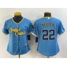 Women's Milwaukee Brewers #22 Christian Yelich Blue 2022 City Connect Cool Base Stitched Jersey