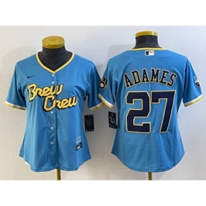 Women's Milwaukee Brewers #27 Willy Adames Blue 2022 City Connect Cool Base Stitched Jersey