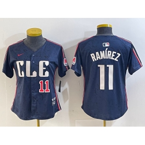 Women's Cleveland Guardians #11 Jose Ramirez Number Navy 2024 City Connect Limited Stitched Jerseys