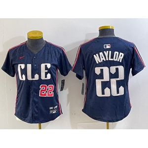 Women's Cleveland Guardians #22 Josh Naylor Number Navy 2024 City Connect Limited Stitched Jerseys