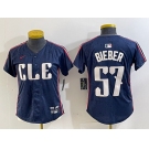 Women's Cleveland Guardians #57 Shane Bieber Navy 2024 City Connect Limited Stitched Jersey