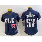 Women's Cleveland Guardians #57 Shane Bieber Number Navy 2024 City Connect Limited Stitched Jerseys