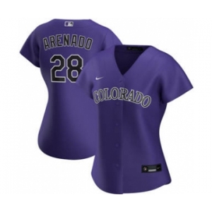 Women's Colorado Rockies #28 Nolan Arenado Alternate 2020 Baseball Player Jersey Purple