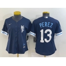 Women's Kansas City Royals #13 Salvador Perez 2022 Navy Blue City Connect Cool Base Stitched Jersey