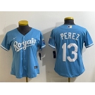 Women's Kansas City Royals #13 Salvador Perez Light Blue Cool Base Stitched Jersey