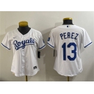 Women's Kansas City Royals #13 Salvador Perez White Cool Base Stitched Jersey