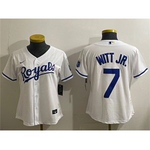 Women's Kansas City Royals #7 Bobby Witt Jr. White Cool Base Stitched Jersey
