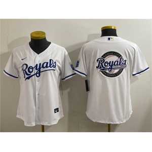 Women's Kansas City Royals Team Big Logo White Cool Base Stitched Jersey