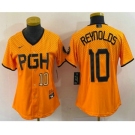 Women's Pittsburgh Pirates #10 Bryan Reynolds Number Yellowd 2023 City Connect Stitched Jersey2