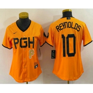 Women's Pittsburgh Pirates #10 Bryan Reynolds Yellowd 2023 City Connect Stitched Jersey 1