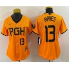 Women's Pittsburgh Pirates #13 KeBryan Hayes Number Yellow 2023 City Connect Stitched Jersey1