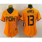 Women's Pittsburgh Pirates #13 KeBryan Hayes Number Yellow 2023 City Connect Stitched Jersey2