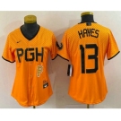 Women's Pittsburgh Pirates #13 KeBryan Hayes Yellow 2023 City Connect Stitched Jersey1