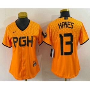 Women's Pittsburgh Pirates #13 KeBryan Hayes Yellow 2023 City Connect Stitched Jersey