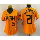 Women's Pittsburgh Pirates #21 Roberto Clemente Number Yellow 2023 City Connect Stitched Jersey