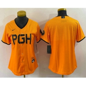 Women's Pittsburgh Pirates Blank Clemente Yellow 2023 City Connect Stitched Jersey1