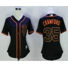 Women's San Francisco Giants #35 Brandon Crawford Black SF Cool Base Baseball Jersey